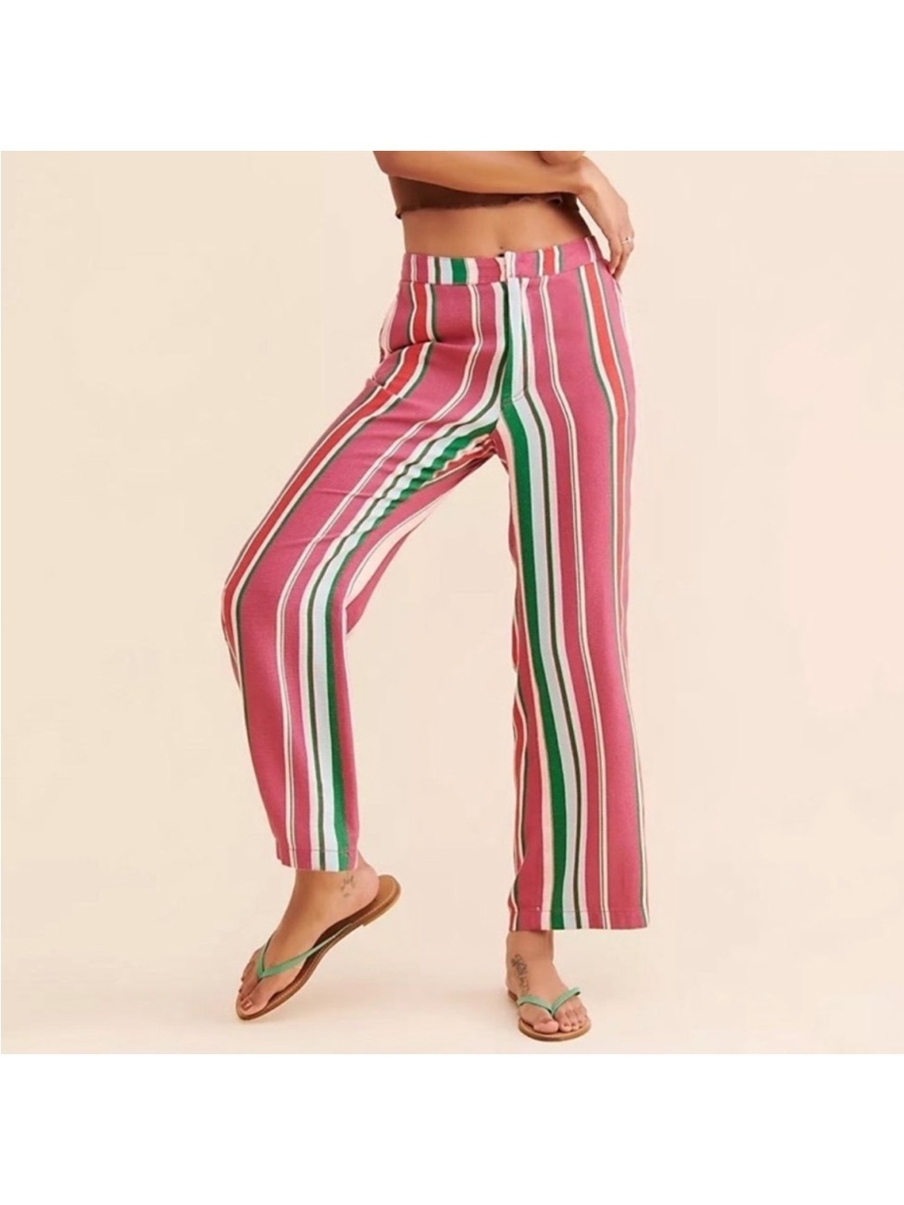 Free People La Paz Vertical Striped Crop Wide Leg Pants Berry Combo color